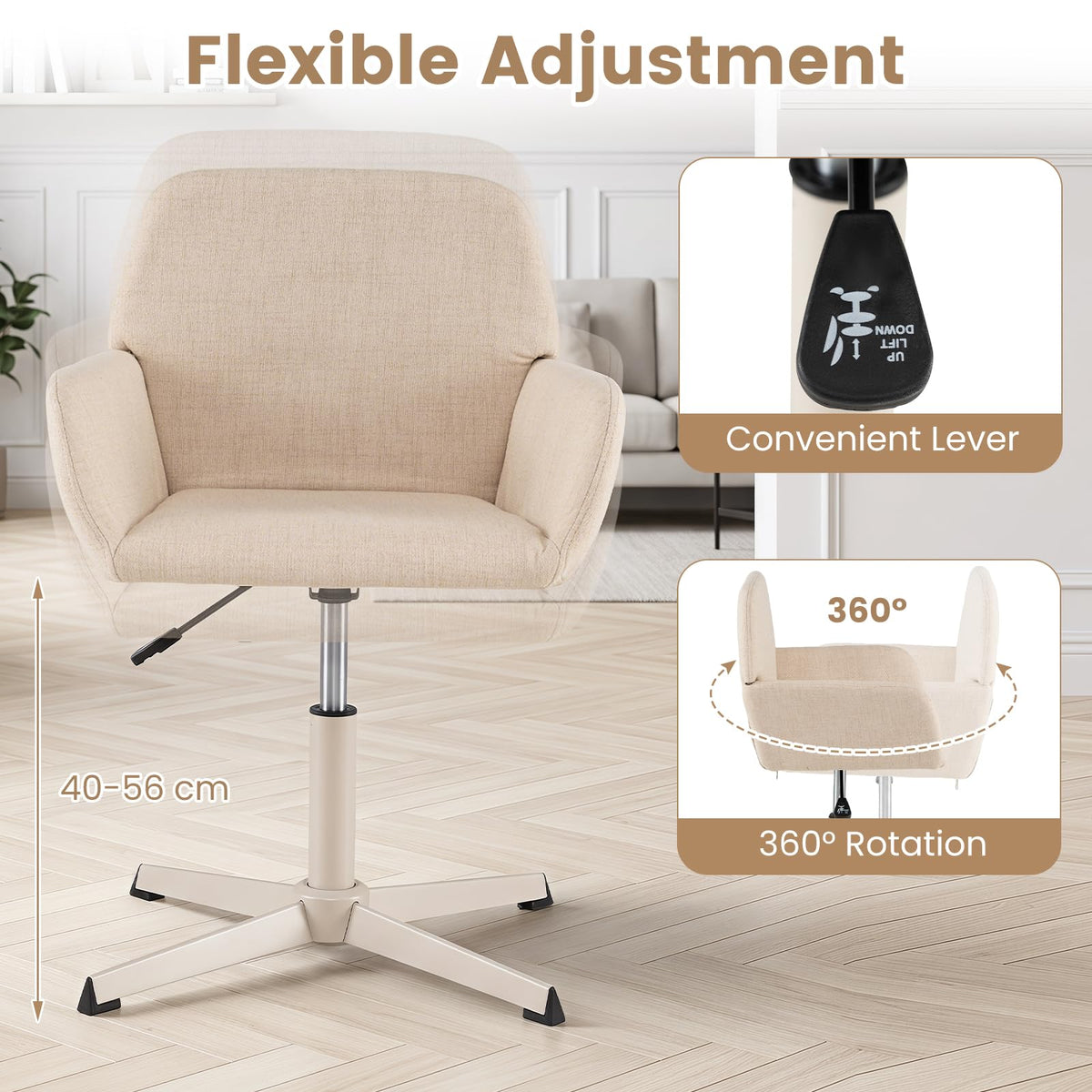 Giantex Vanity Chair with Back, 360° Swivel Armchair w/Adjustable Height