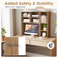 Desktop Bookshelf, Desk Hutch with 3 Adjustable Shelves & Open Compartment
