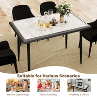Sintered Stone Dining Table, Rectangular Kitchen Table w/Metal Frame