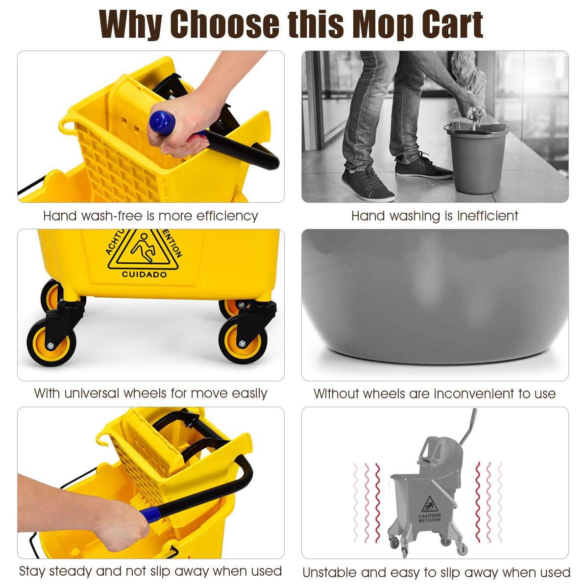 Commercial Mop Bucket, Cleaning Trolley w/Side Press Wringer
