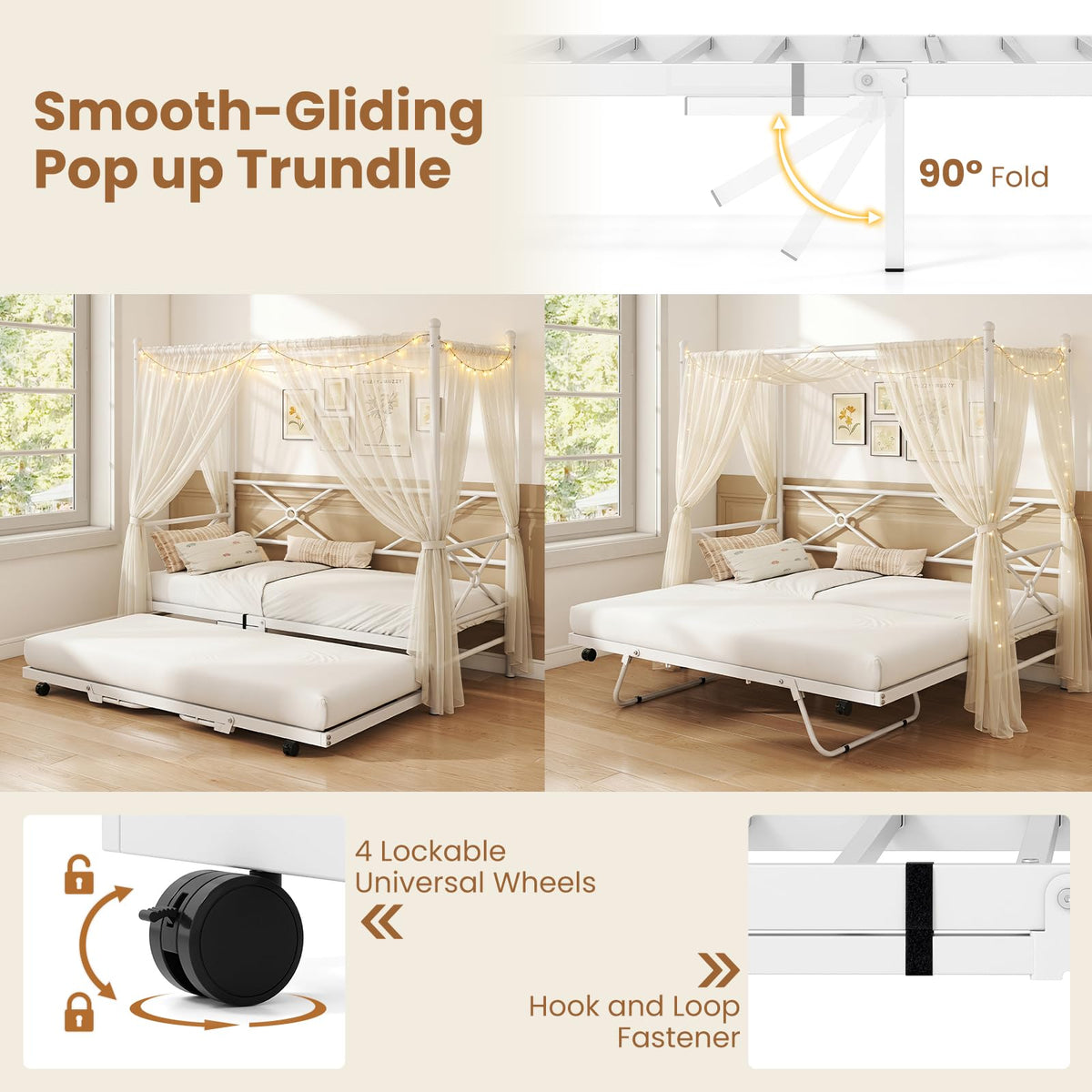Giantex Single Size Canopy Daybed, Modern 4-Poster Metal Day Sofa Bed Frame