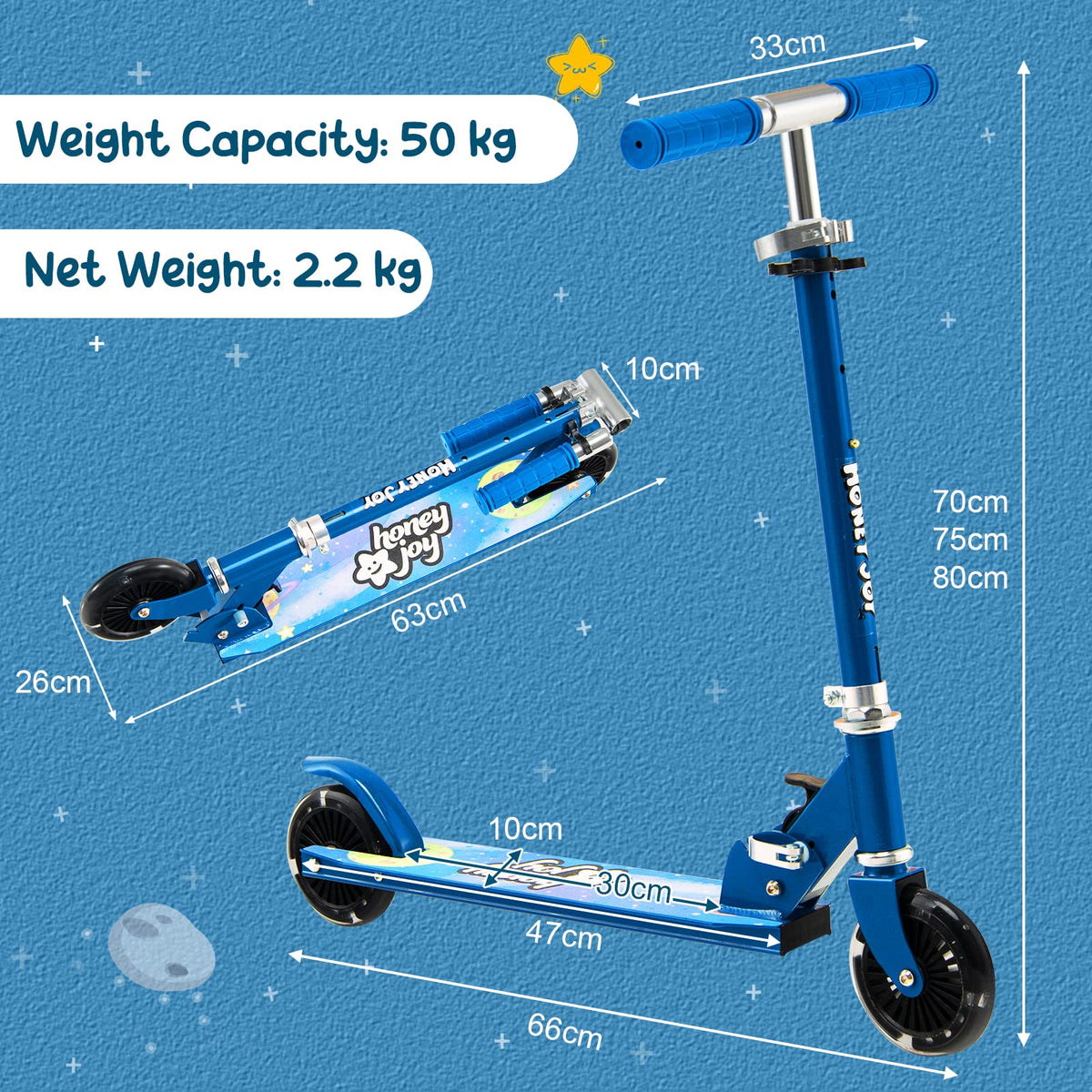 Scooter for Toddlers w/3 Adjustable Heights, 2 Light Up Flashing Wheels & Rear Brake System