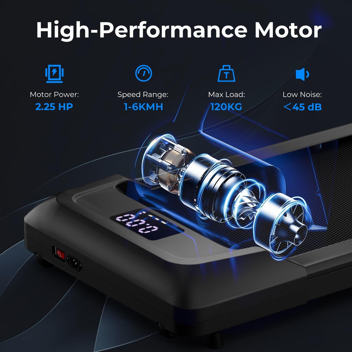 Under Desk Treadmill with 120 kg Capacity, Remote Control and LED Display