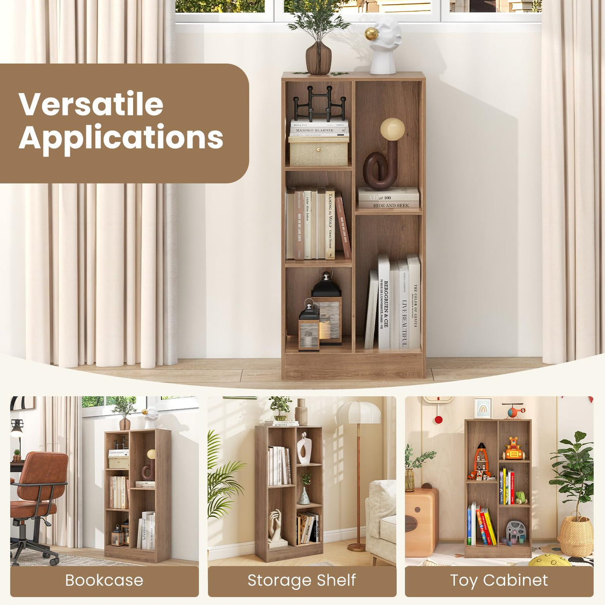 5-Cube 50 cm Bookshelf Freestanding Storage Organizer Wood Display Shelf