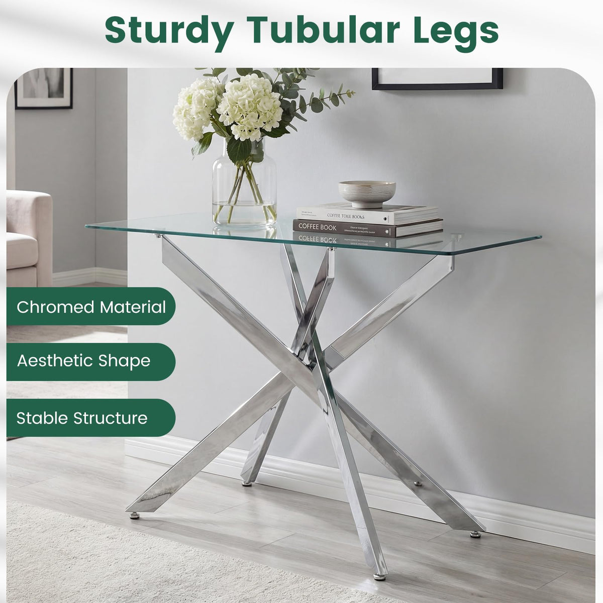 Modern Entryway Table with Clear Tempered Glass Top for Entrance and Living room