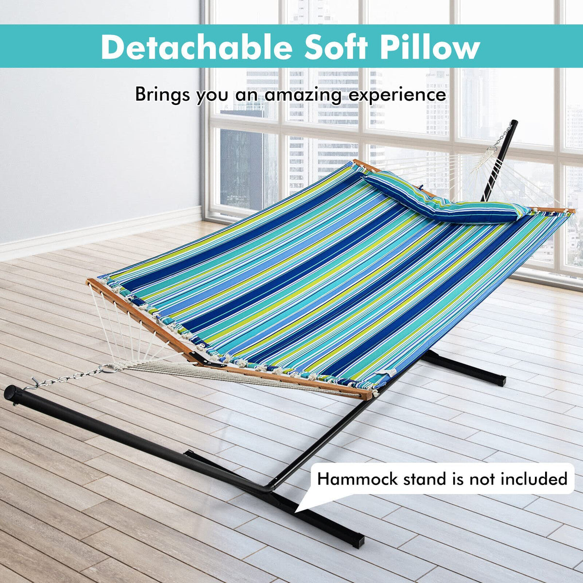 Outdoor Portable Quilted Fabric Hammock with Detachable Pillow (without Stand)