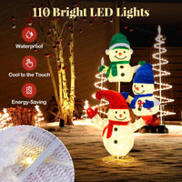 150cm Stacked Snowman Lighted Christmas Decoration, 3D Light-up Snowman with 110 LED Lights