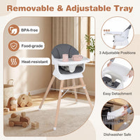 Convertible High Chair for Babies and Toddlers with 3-Position Adjustable Tray and 5-Point Harness