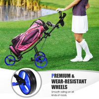 3-Wheel Folding Golf Push Cart, Multifunctional Push Pull Golf Trolley with Adjustable Handle