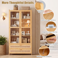 Giantex 138.5 cm Bamboo Bookshelf w/ 2 Acrylic Doors, 4 Shelves & 2 Drawers