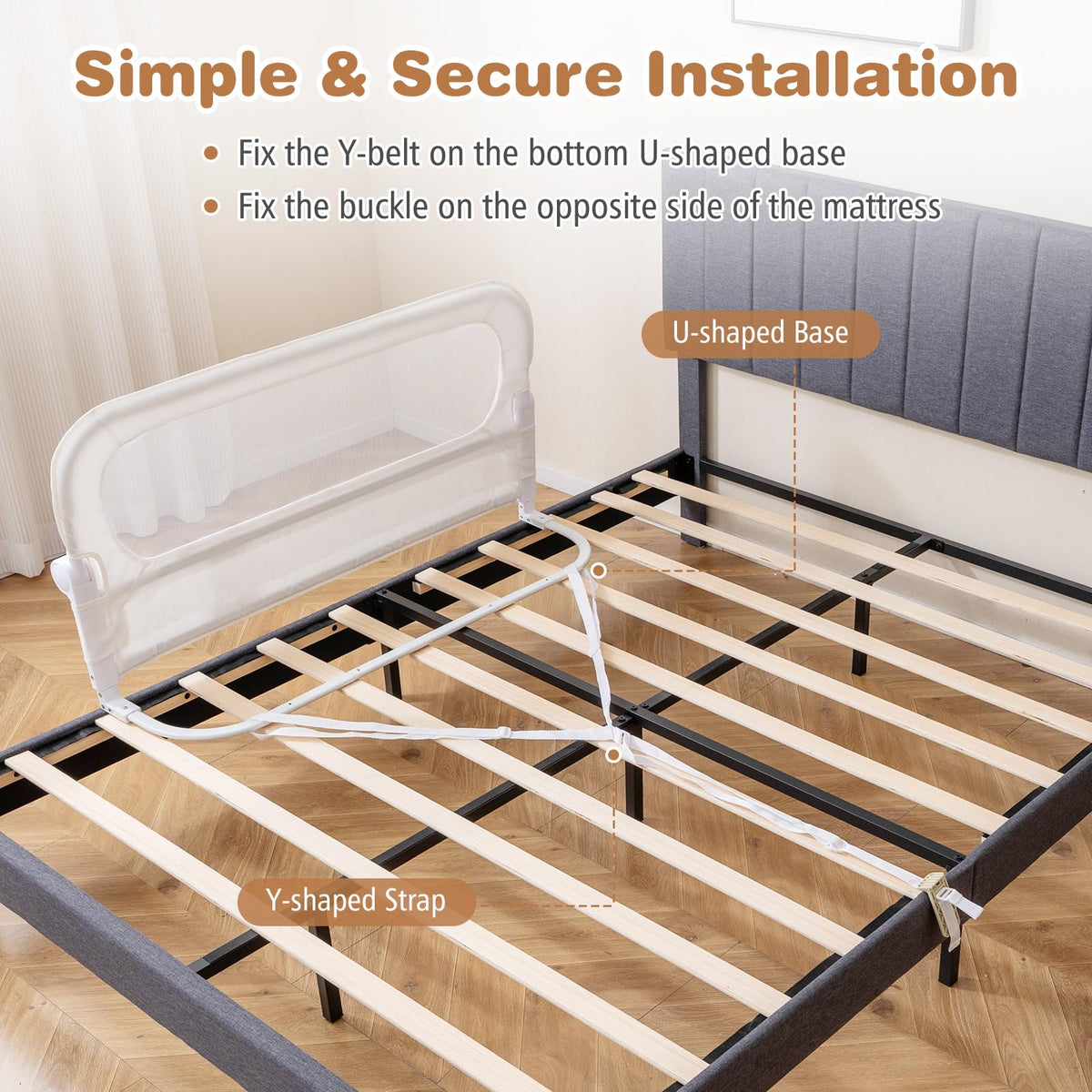 120 cm Foldable Bed Rail with Removable Oxford Fabric Cover and Extra Buckle for Toddlers