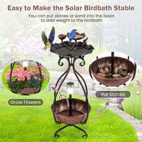 Solar Outdoor Bird Bath, Vintage Bird Bath & Feeder Combo