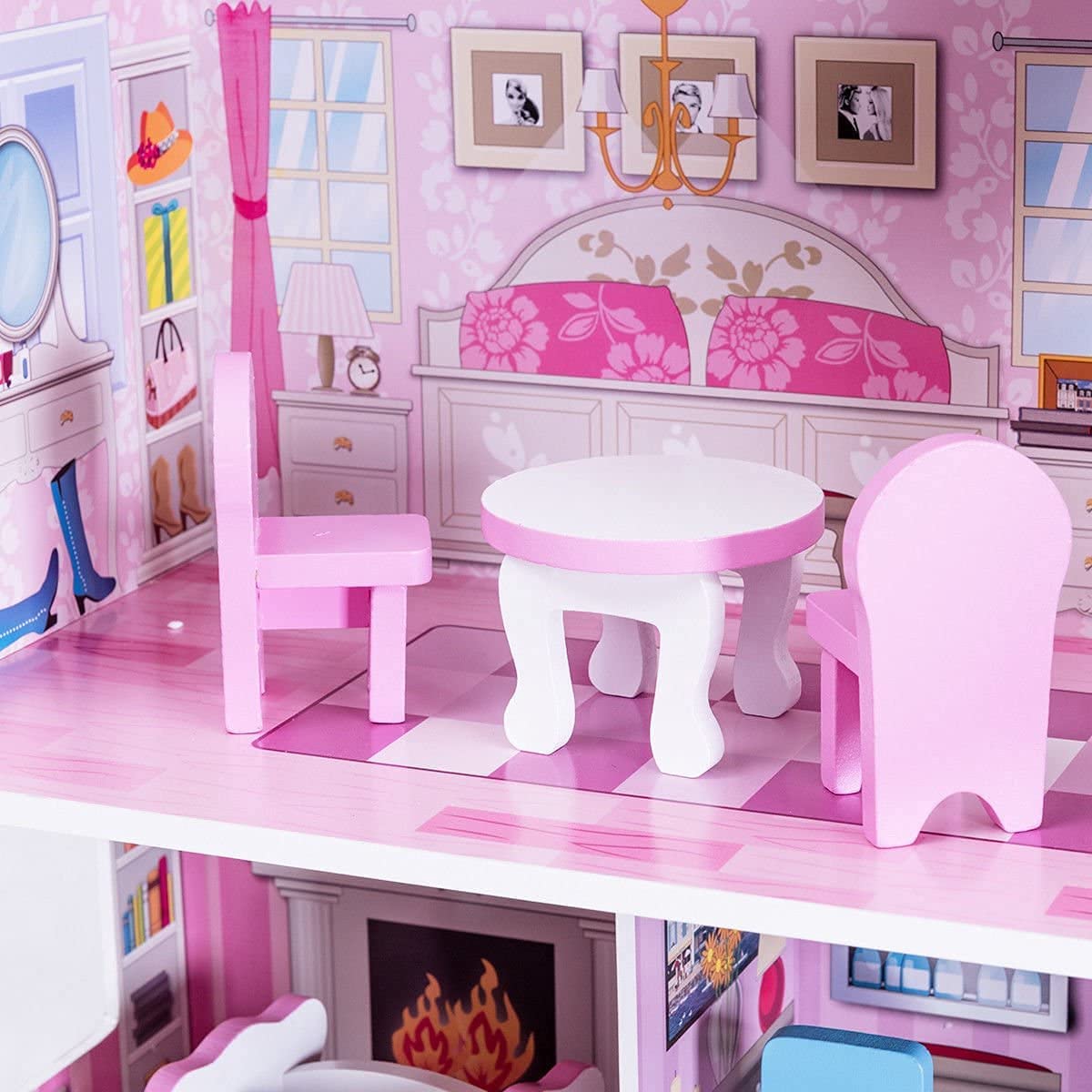 Pretend Play Kids Doll’s House w/3 Floors & 5 Rooms, Princess Mini Toy House Furniture Playset