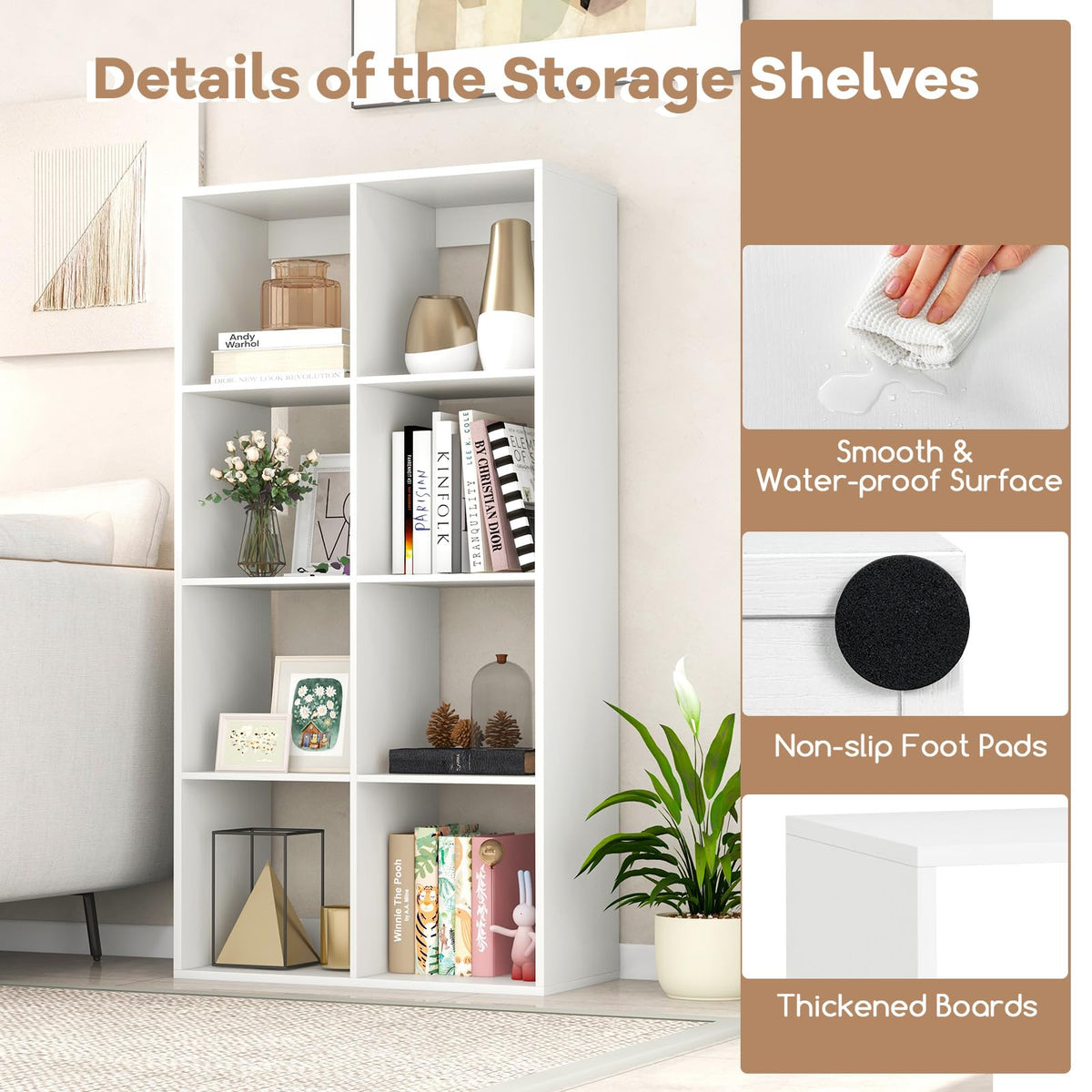 8-Cube Bookshelf, Modern Cubby Bookcase