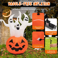 182CM Halloween Blow Up Pumpkin and Ghost Combo with Built-in LED and Blower