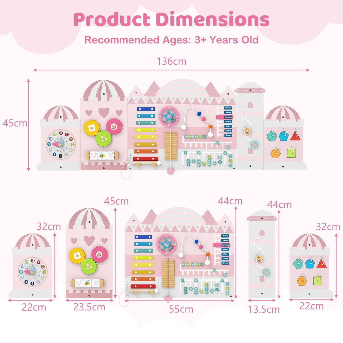 Castle Activity Wall Busy Board Panels 11-in-1 Montessori Wooden Sensory Board