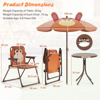 4Pcs Kids Picnic Set, Toddler Outdoor Activity Table w/2 Folding Chairs & a Height Adjustable Umbrella