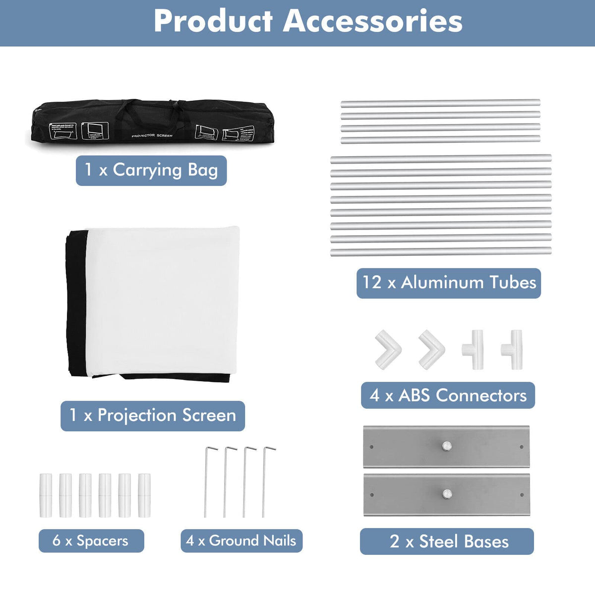 100" Projector Screen with Stand, Projector Screen with 160° Viewing Angle