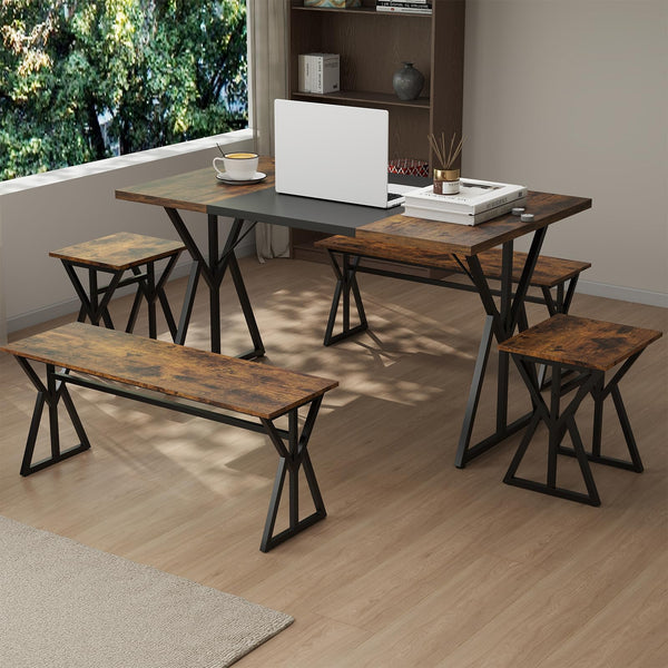 5-Piece Dining Room Set for 4-6 People Space-Saving Dinette Set with Metal Frame