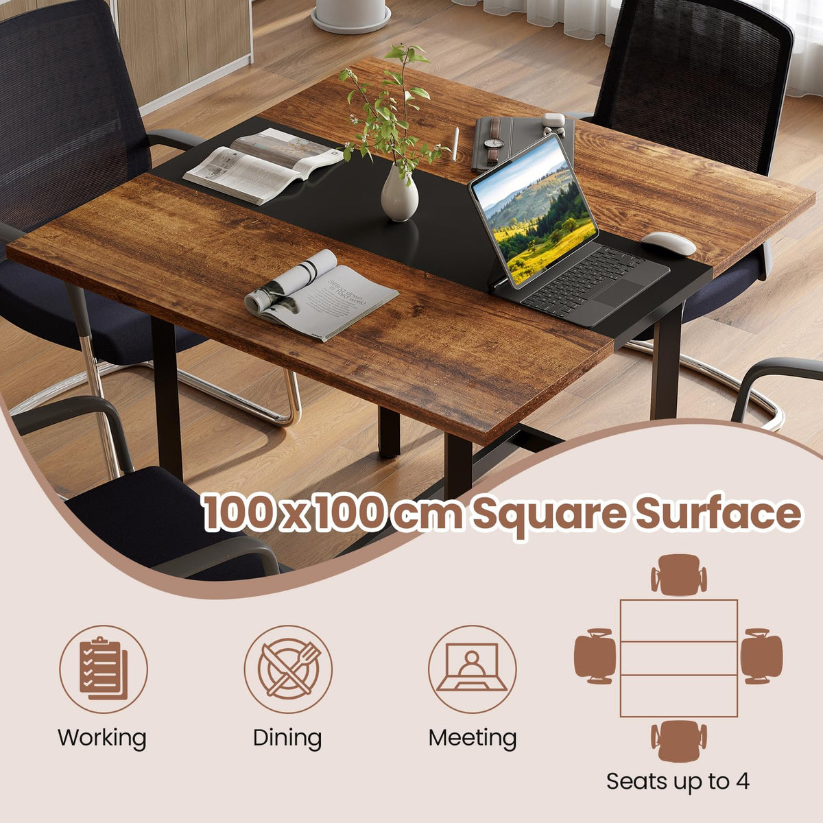 Giantex 100cm Square Conference Table, Meeting Room Table with Thickened Tabletop