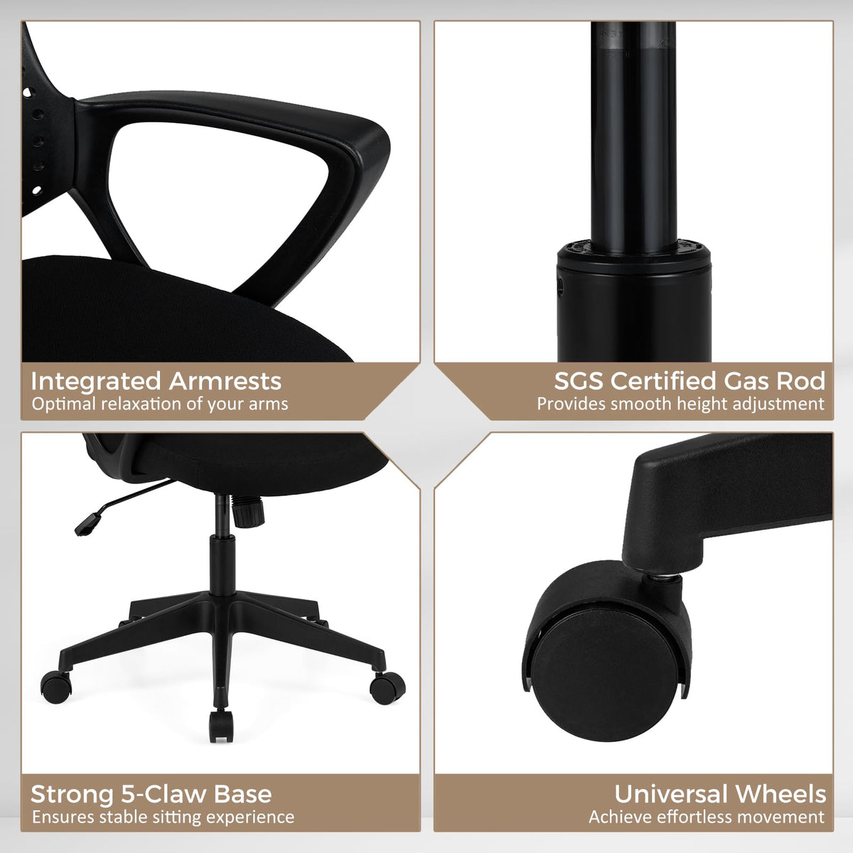 Ergonomic Office Chair with Armrests Padded Cushio Butterfly Backrest