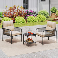 3 Pieces Patio Bistro Set, PE Rattan Furniture Set
