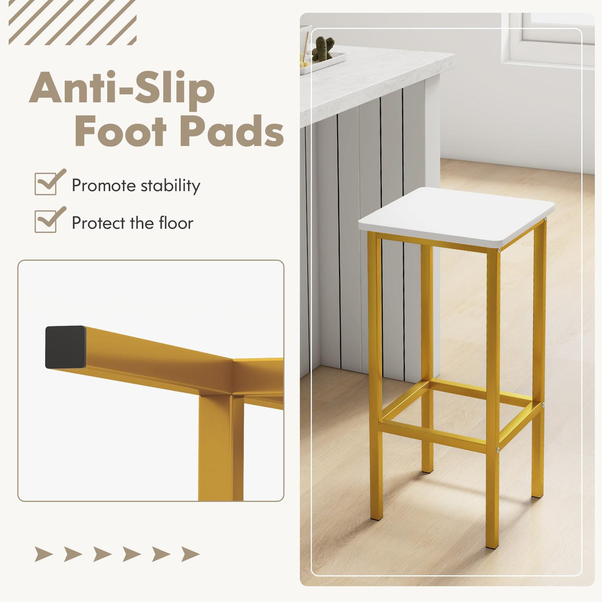 65 cm Square Bar Stools Set of 4, Kitchen Breakfast Stools