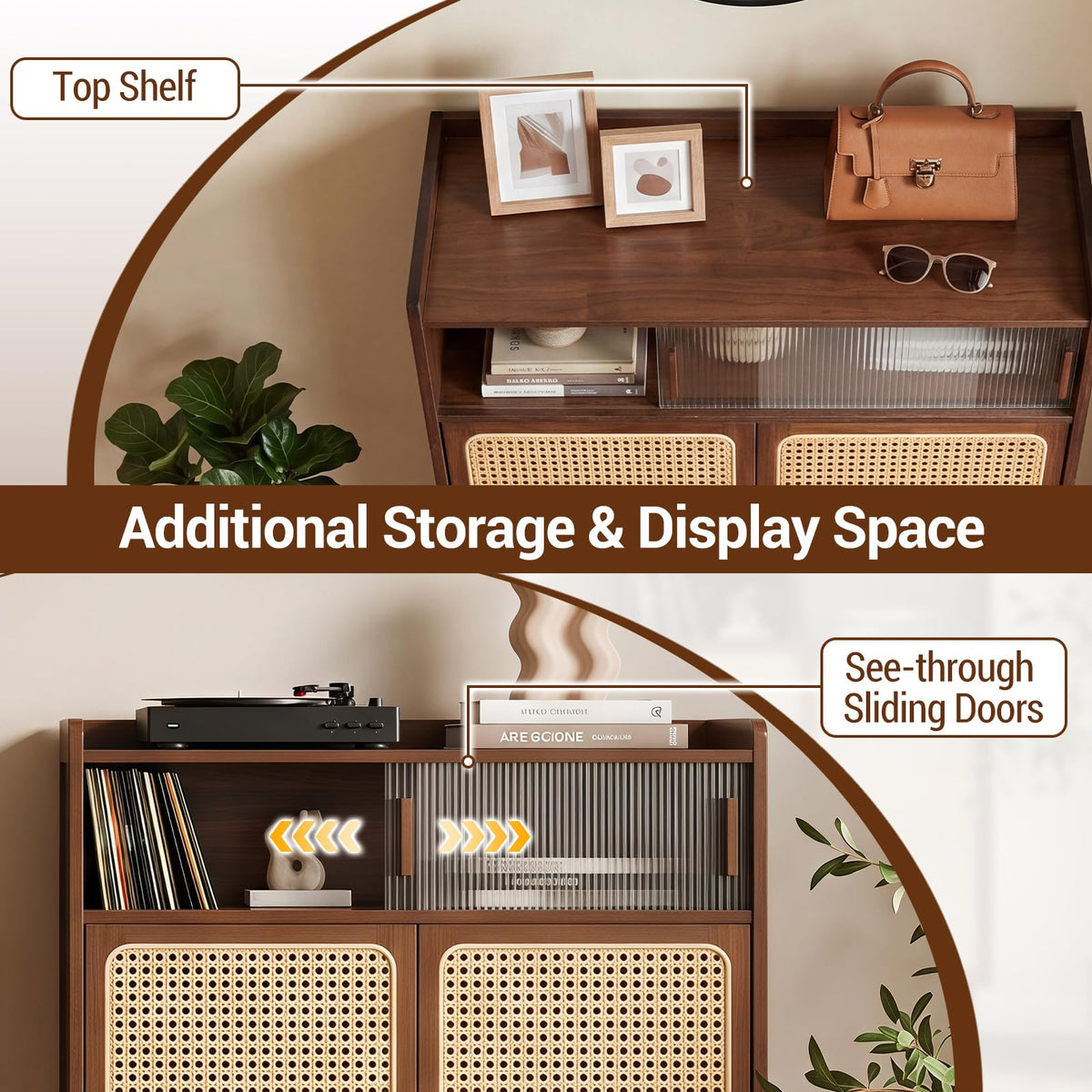 Bamboo Shoe Cabinet with Woven Rattan Doors for Entryway