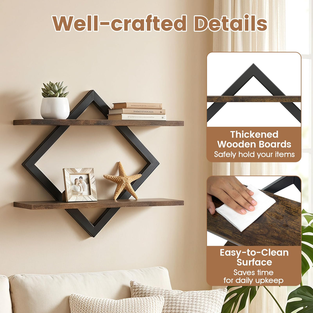 Giantex 2-Pack Diamond Shaped Floating Shelves for Wall