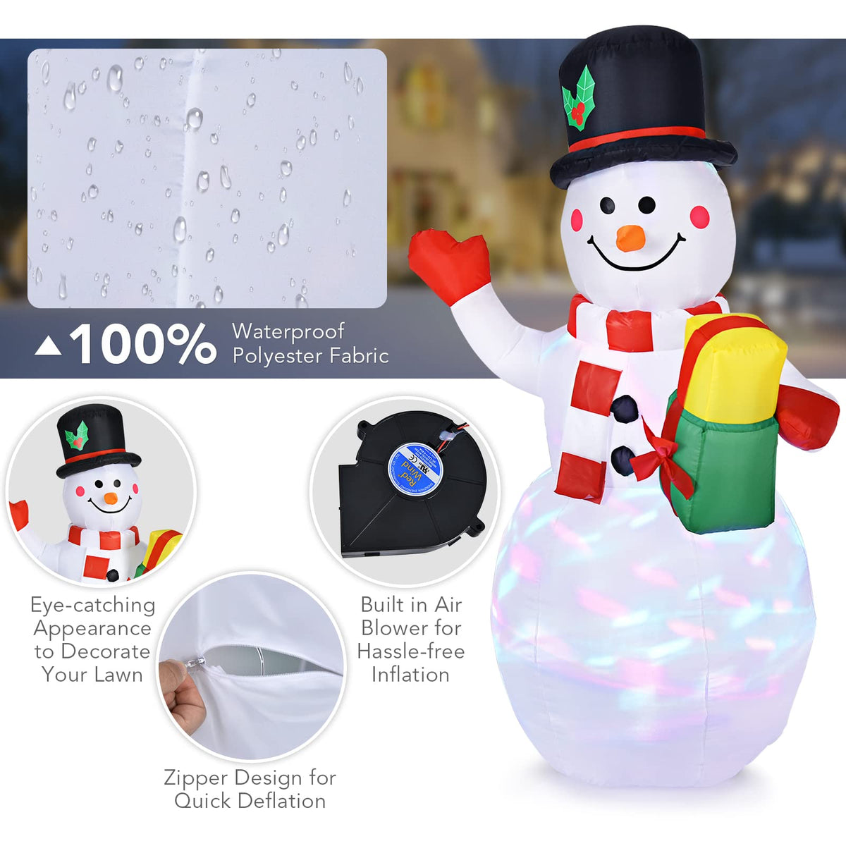 150CM Inflatable Snowman with LED Lights for Christmas Decoration