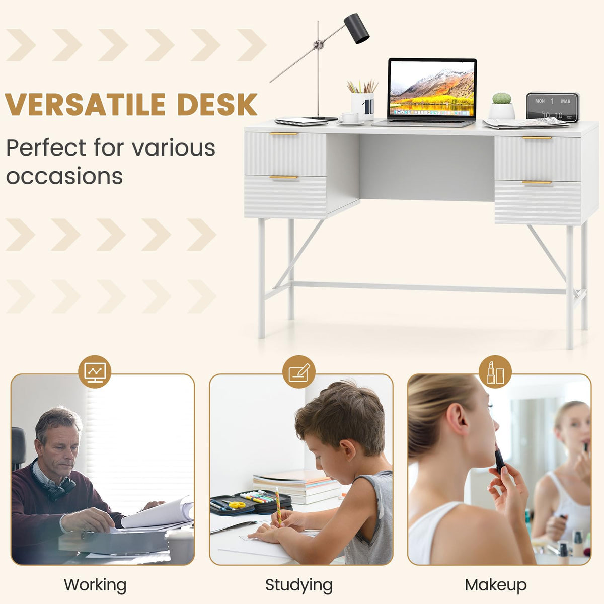 Computer Desk with 4 Drawers, 120cm Home Office Desk with Storage