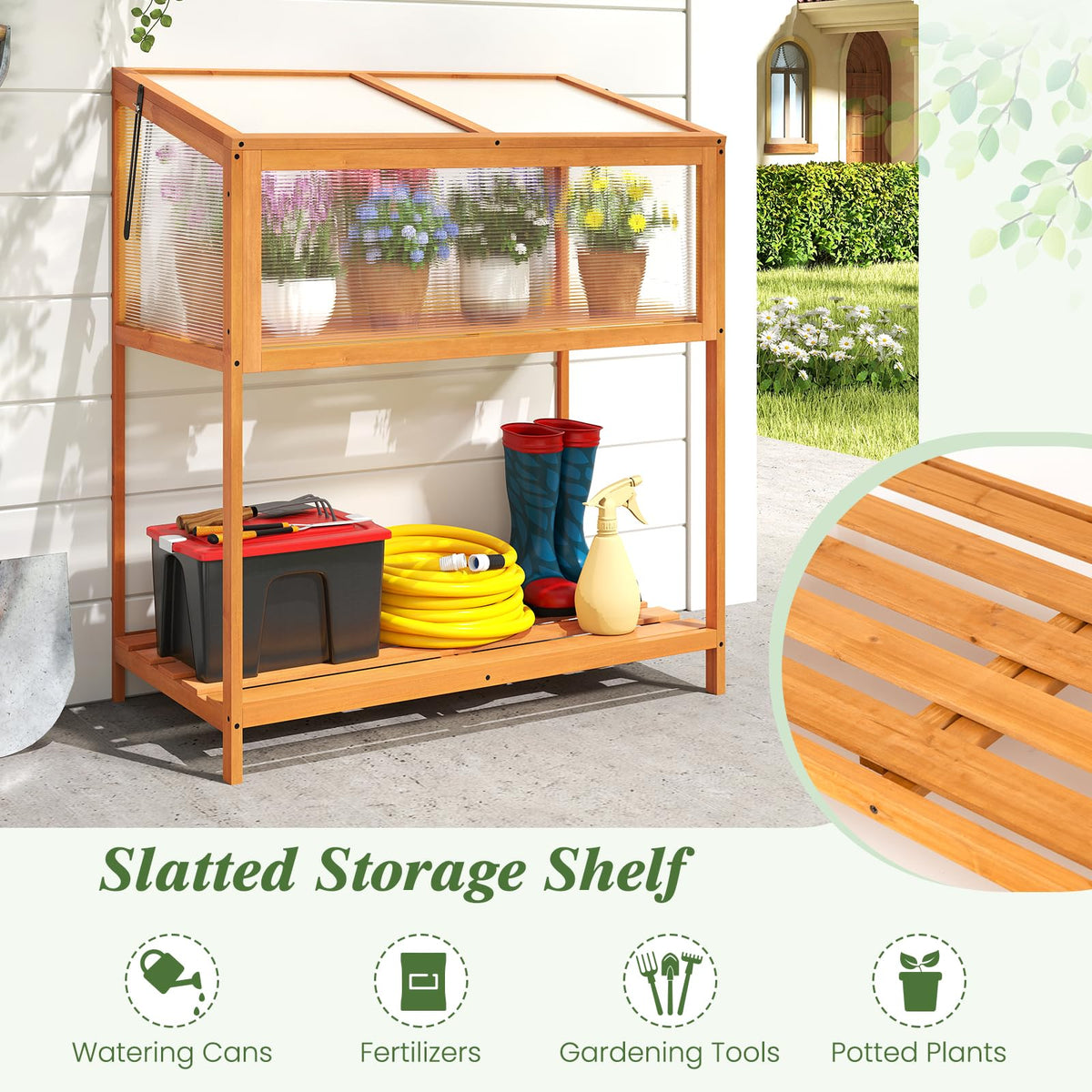Wood Cold Frame Greenhouse, Raised Flower Planter Protection