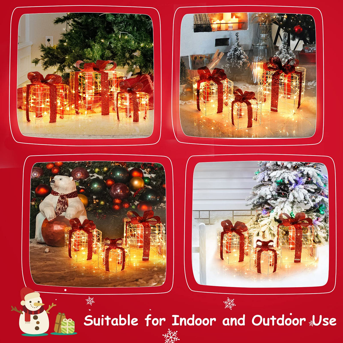 Set of 3 Christmas Lighted Gift Boxes Suitable for Indoor and Outdoor