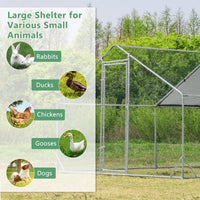 Large Spire-Shaped Chicken Coop, Galvanized Metal Hen House with Waterproof & Sun-protective Cover