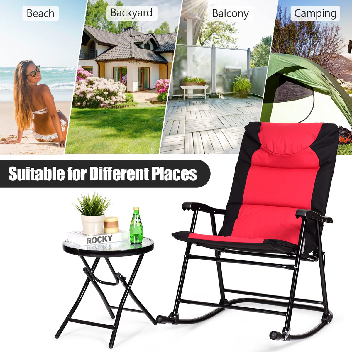 3 Pieces Outdoor Rocking Chairs with Round Table