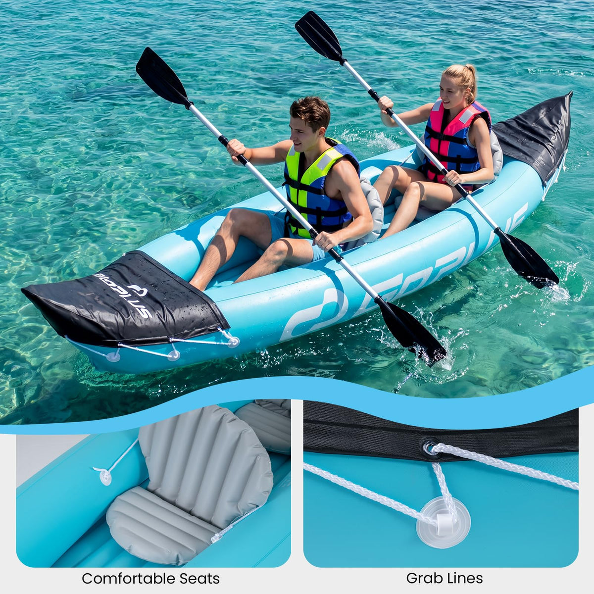 Inflatable Kayak 2 Person, 10.5 FT Tandem Touring Kayak