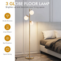 3-Globe Floor Lamp with Foot Switch and Steel Pole for Living Room