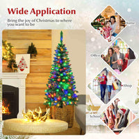 1.37 M Artificial Pencil Christmas Tree with 150 Colorful LED Lights and Foldable Metal Stand