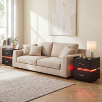 Nightstand with Charging Station, LED Bedside Table with 2 Storage Drawers