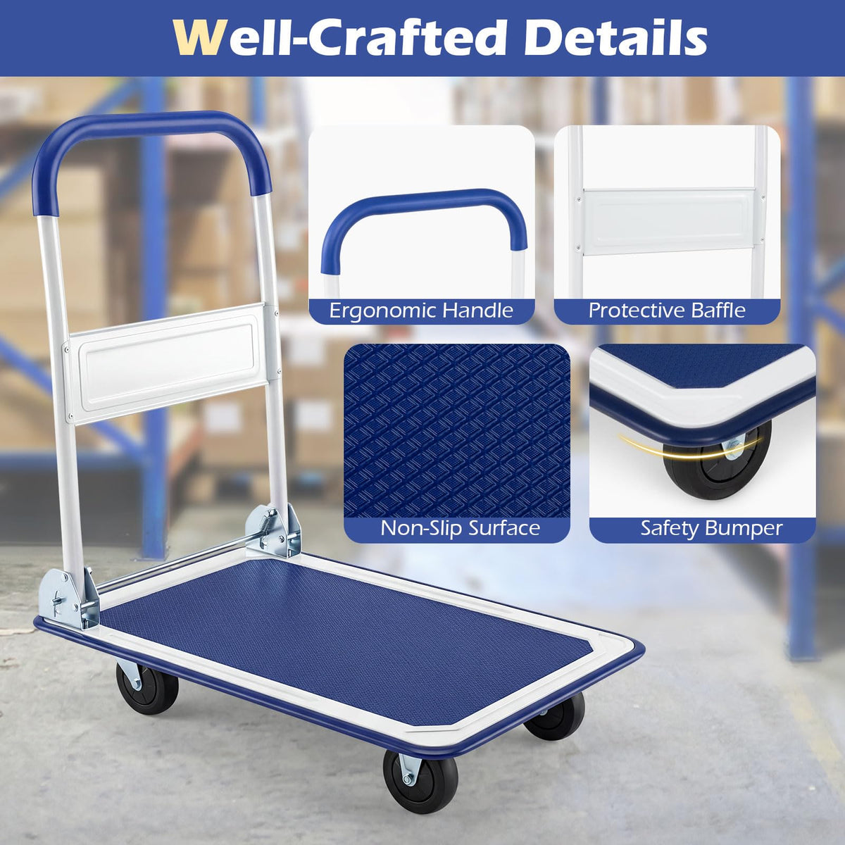 Folding Platform Truck with Swivel Wheels for Loading/Storage