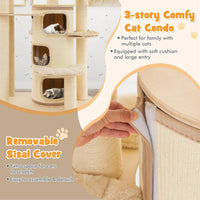 Multi-Level Cat Tree, Solid Wood Cat Tower with 3-Story Cat Condo 2 Perches