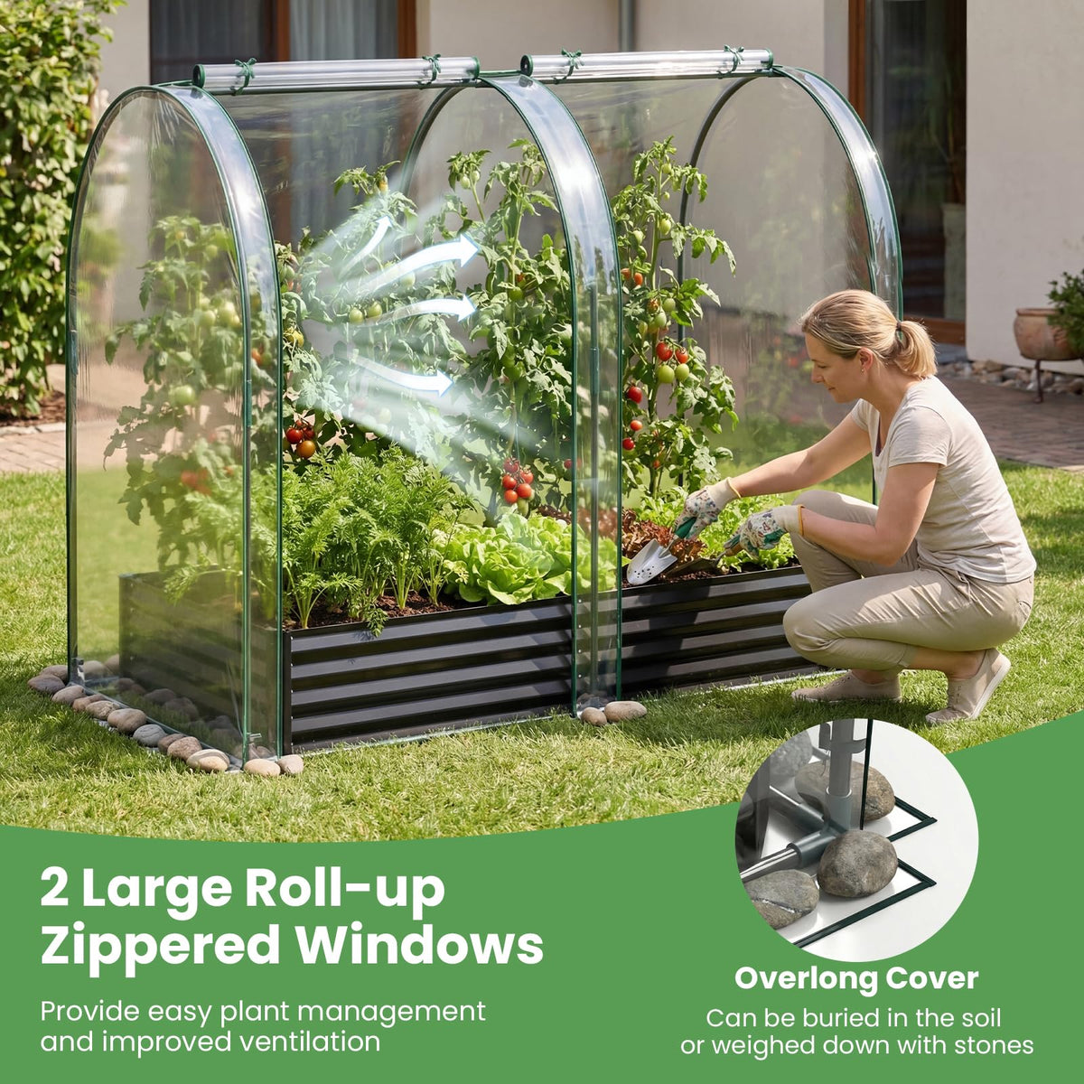 180x90x30cm Galvanized Raised Garden Bed with Greenhouse Cover