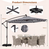3m Solar Offset Hanging Umbrella with 32 LED Lights and 360° Rotation