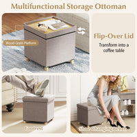 45cm Ottoman with Storage Linen Fabric Footstool