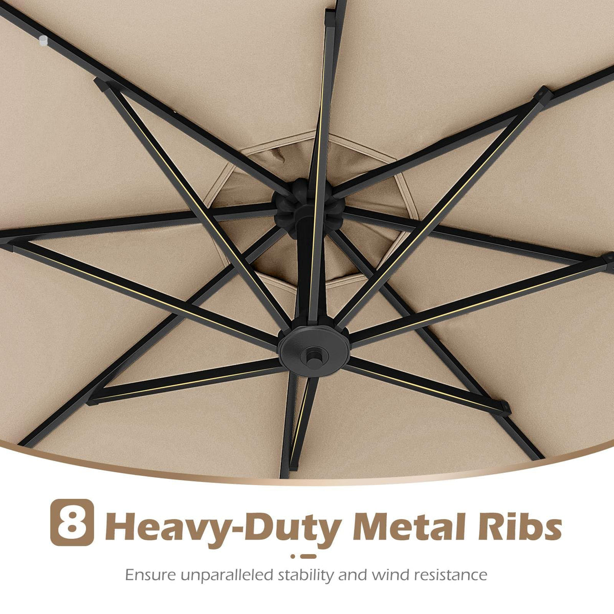3m Solar Offset Hanging Umbrella with Base, Patio Cantilever Umbrella
