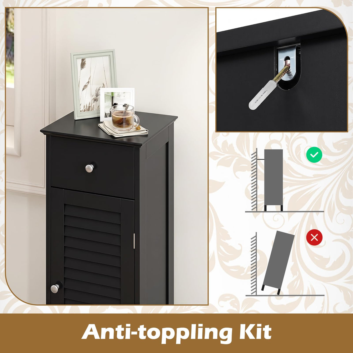 Small Bathroom Storage Cabinet with Adjustable Shelf and Drawer
