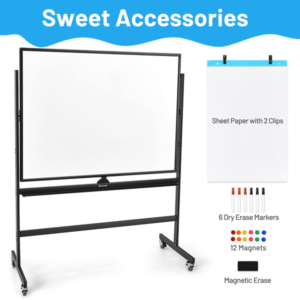 120cm x 90cm Mobile Magnetic Double-Sized Reversible Whiteboard