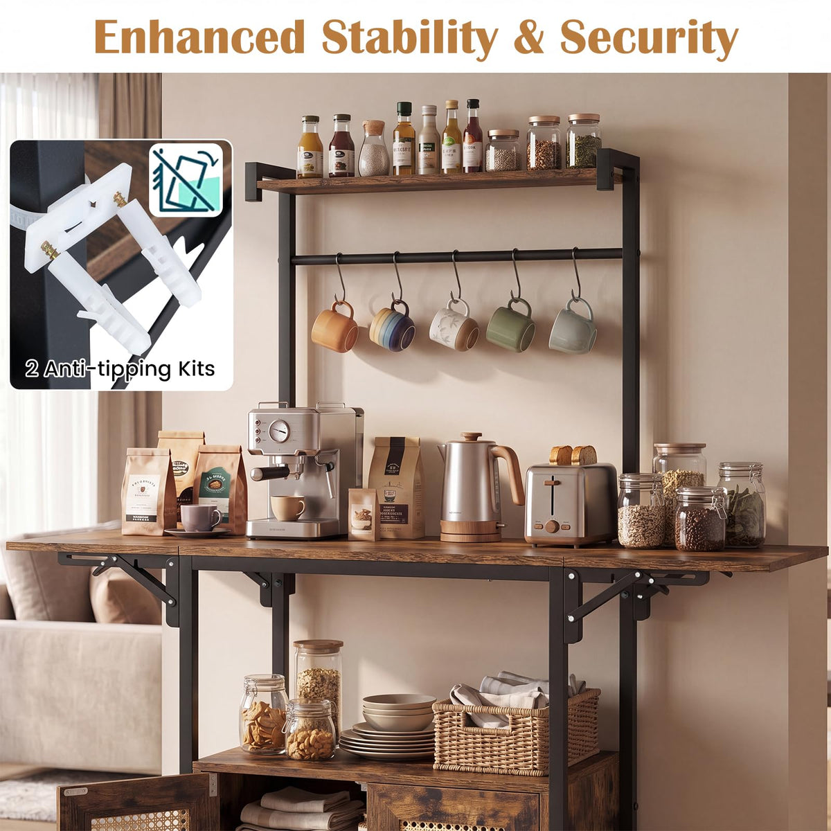 Giantex Bakers Rack Microwave Stand Drop Leaf