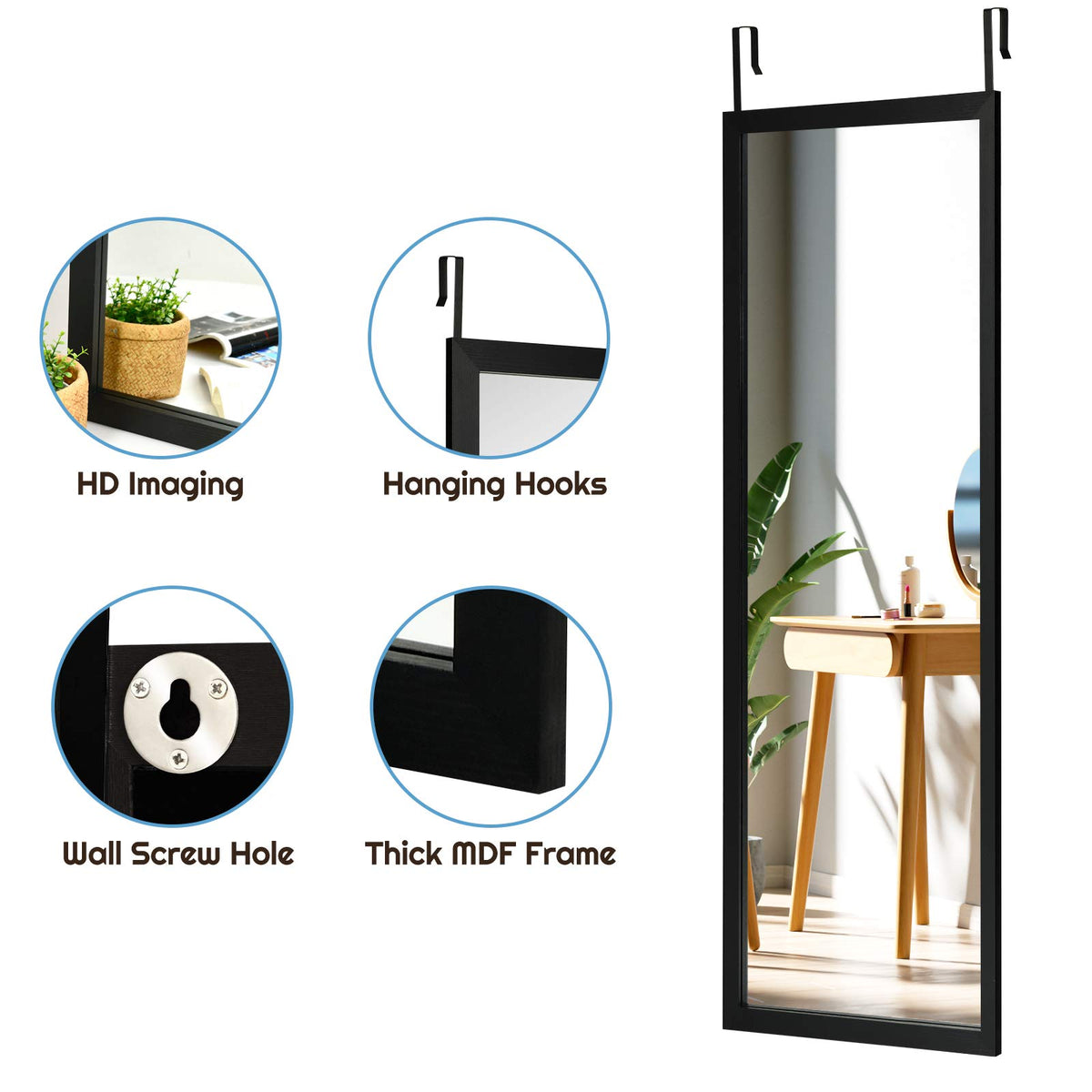 Giantex Over The Door Wall, 120CM x 37CM Full Length Mirror with Hanging Hooks, Wall Mounted Dressing Mirror