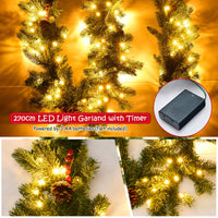 2.7m Pre-lit Christmas Pine Garland with 100 LED Lights and 200 Tips